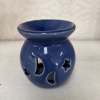 Ceramic Oil Burner - Moon and Stars (3") Fragrance Oil Votive Candle - Blue  Rounded