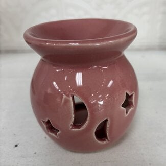 Ceramic Oil Burner - Moon and Stars (3") Fragrance Oil Votive Candle - Rose Pink Rounded