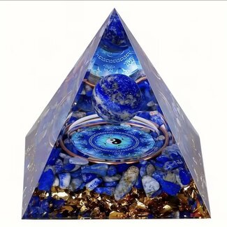 Yin Yang Orgonite Orgone Pyramid Medium (2") - Gold (Plated) Flakes Copper with Lapis Lazuli Tumbles -  Energy Generator EMF Blocker Sacred Geometry