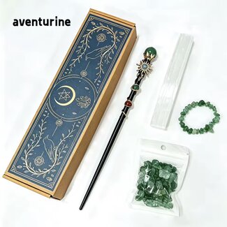Green Aventurine Wands Altar Kits - Includes Green Aventurine Wand, Green Aventurine Chips, Selenite Wand and Green Aventurine Chip Bracelet