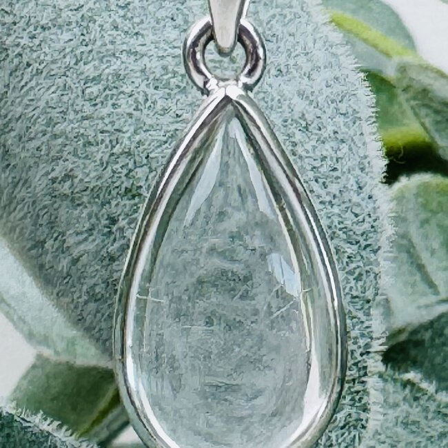 White Clear Danburite Pendants - Teardrop Pear Bezel Set - Sterling Silver