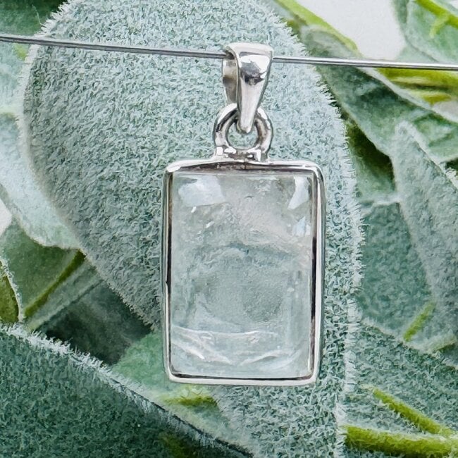 White Clear Danburite Pendants - Rectangle Bezel Set - Sterling Silver
