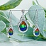 Ammolite (Ammonite) Pendant & Earring Set (AAA Grade) - Teardrop Fancy Pear Bezel Set - Sterling Silver