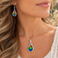 Ammolite (Ammonite) Pendant & Earring Set (AAA Grade) - Teardrop Fancy Pear Bezel Set - Sterling Silver
