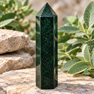 Green Sandstone (Goldstone Gold Stone) Sand Stone Tower Point Generator - Medium (3-4")