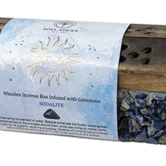 Sodalite Wood Incense Burner Coffin - Box Ash Catcher Cone Stick - Multi Purpose