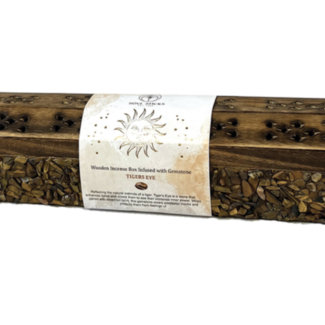 Gold Tiger's Tigers Eye Wooden Incense Holder Burners Coffins - Box Ash Catcher Cone Stick Storage Chest Casket - Multi Purpose