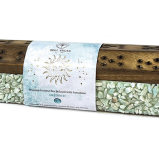 Amazonite Wooden Incense Holder Burners Coffins - Box Ash Catcher Cone Stick Storage Chest Casket - Multi Purpose