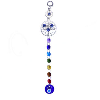 Evil Eye Wall Hanging Decor - Tree of Life Chakra Suncatcher Sun Catcher Blue Glass Round Eye - 11.75" (Large) Door Window Protection