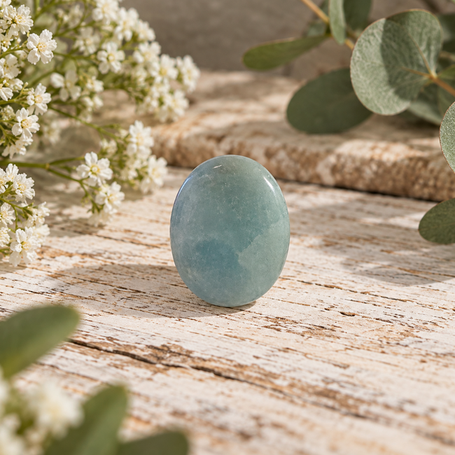 Aquamarine Palm Pillow Pocket Stones (AA Grade)