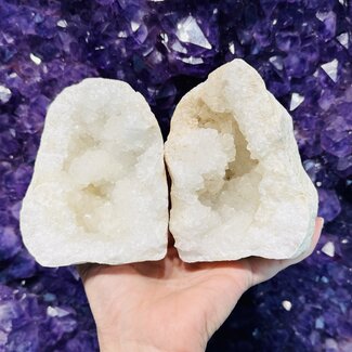 Clear Crystal Quartz Geodes - Medium (Pair Set) Rough Raw Natural - 4-6" Already Split Cracked Open