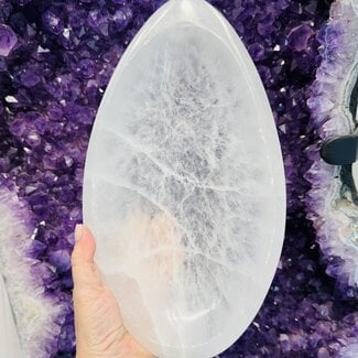 Selenite (Satin Spar Gypsum) Charging Bowls Dishes - 12" Oval Large Teardrop