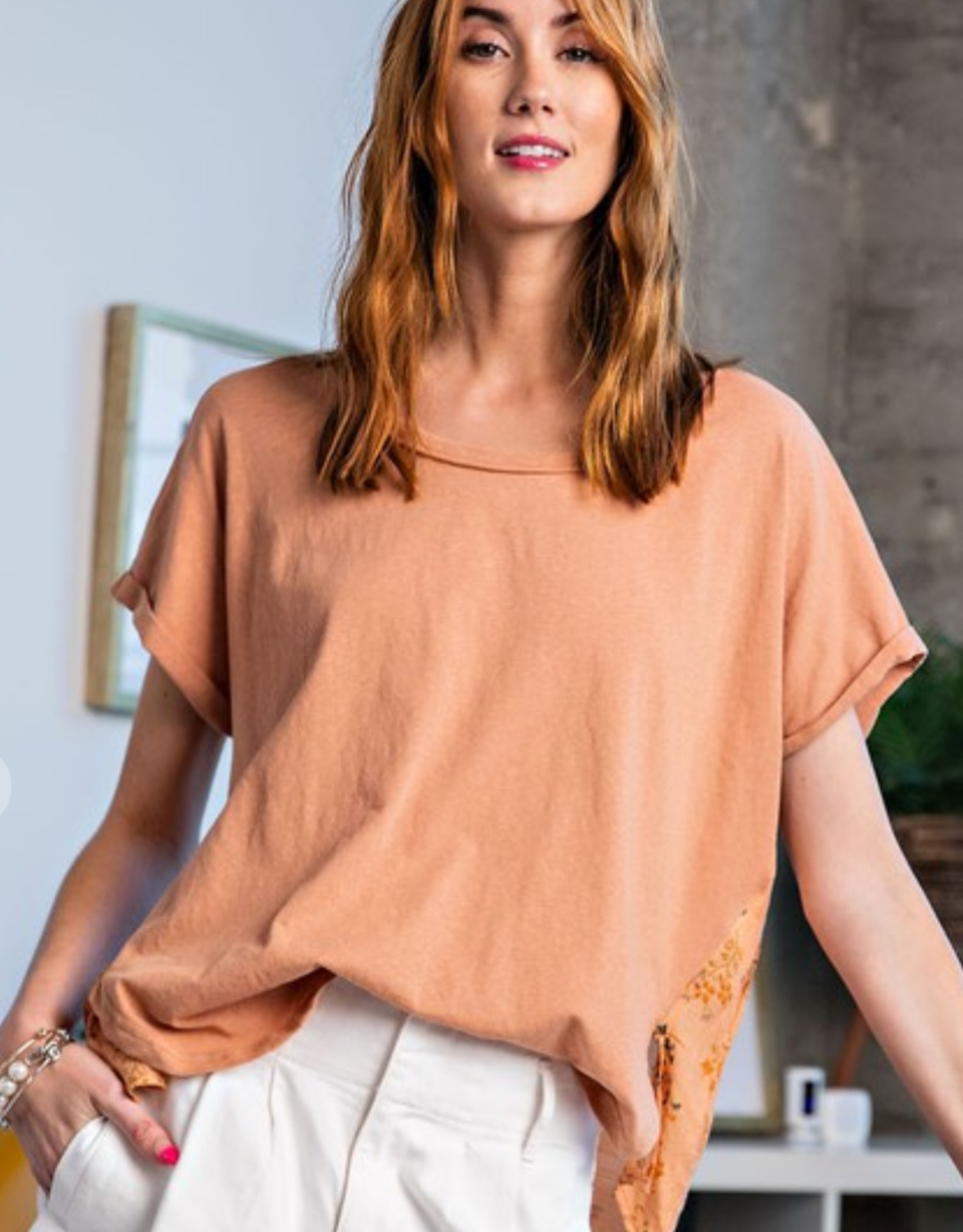 EASEL WASHED CORAL BOXY TOP