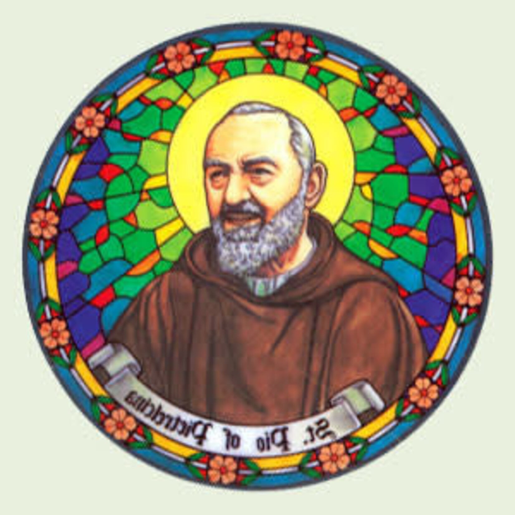 Padre Pio Stained Glass Suncatcher Sticker