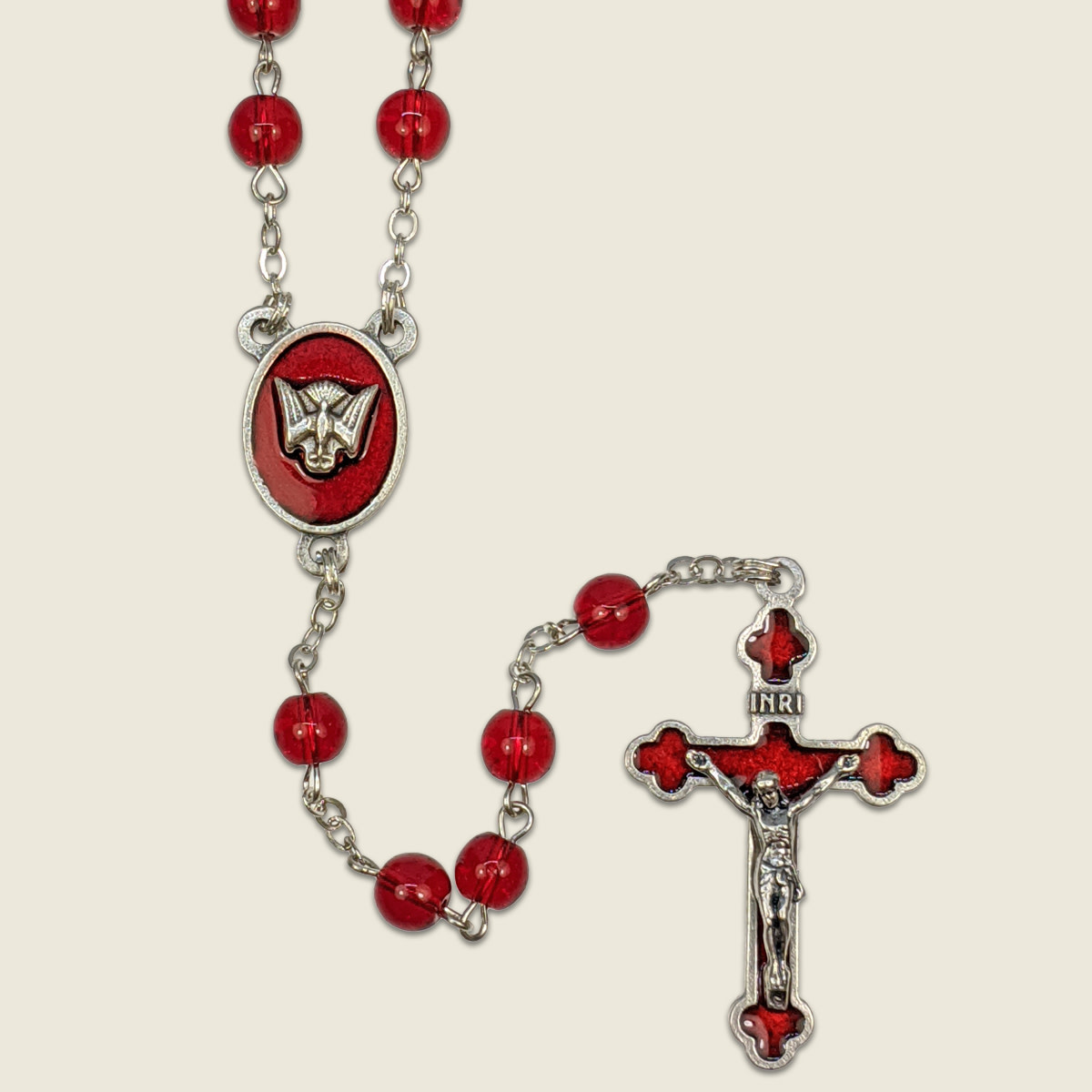 01289RD Red Glass Confirmation Rosary Fatima Gift Shop