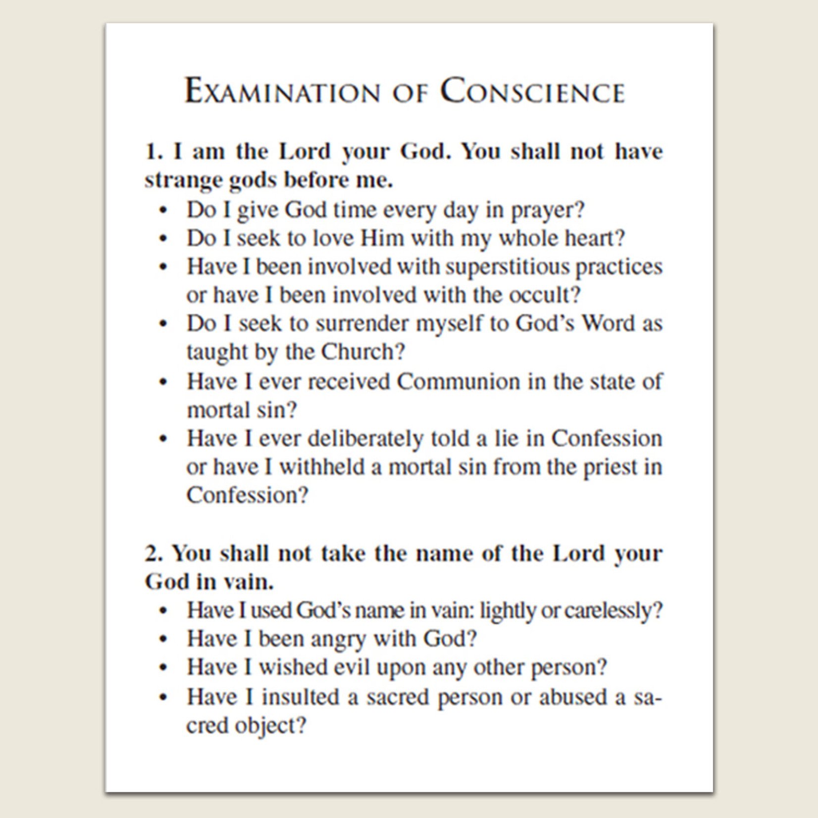 Examination Of Conscience Pamphlet