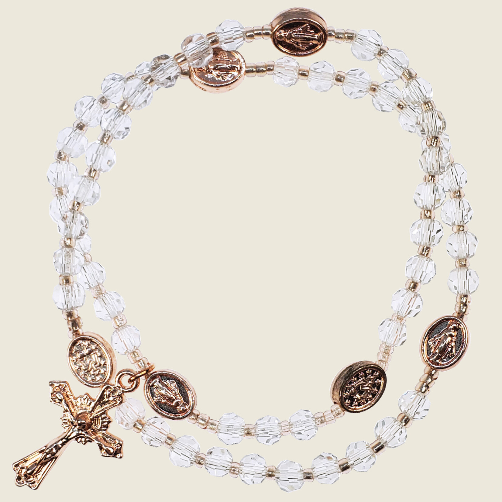 Clear Crystal And Rose Gold Twistable Rosary Bracelet