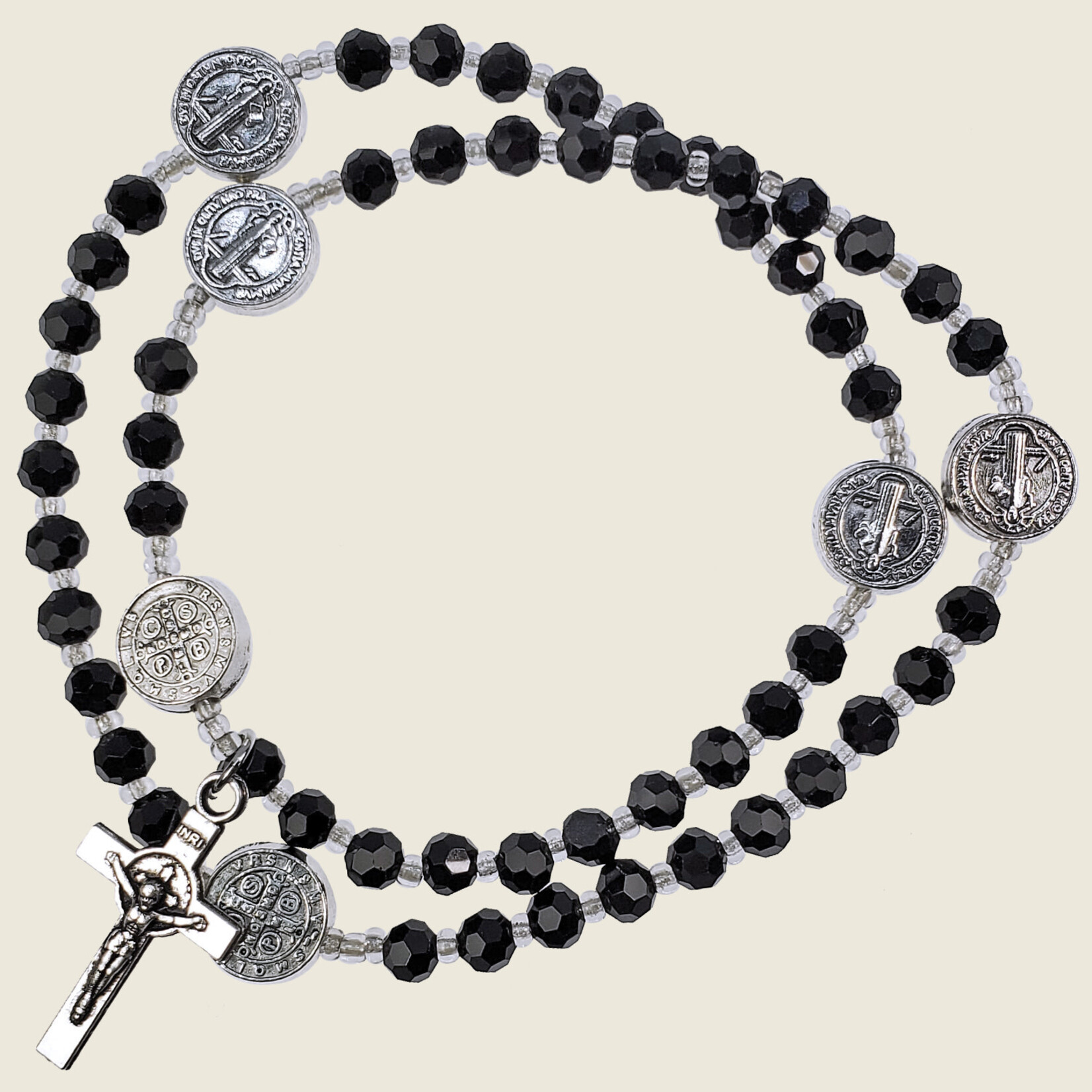 Black & Silver St Benedict Twistable Rosary Bracelet