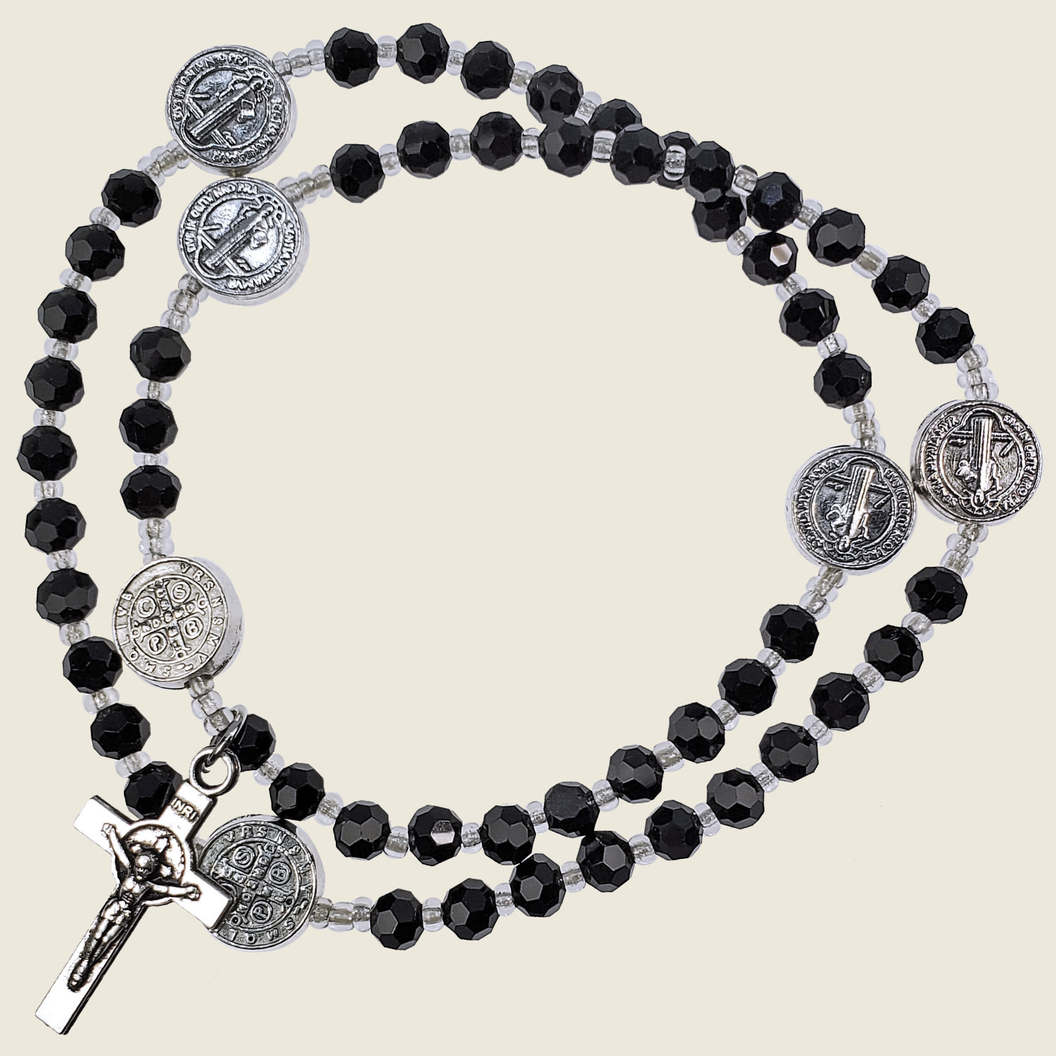 Black Silver St Benedict Twistable Rosary Bracelet Fatima Gift Shop