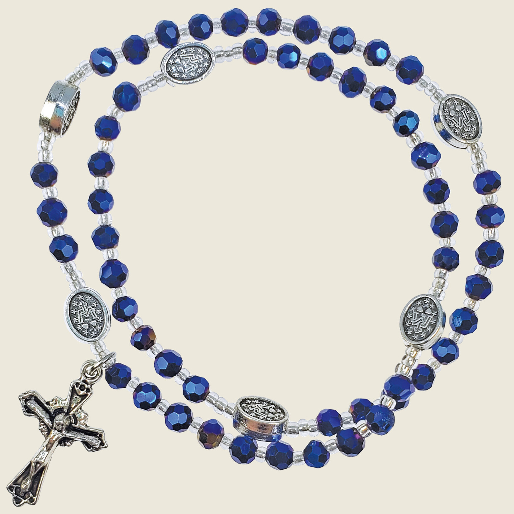 B1004C - Blue & Silver Miraculous Medal Twistable Rosary Bracelet
