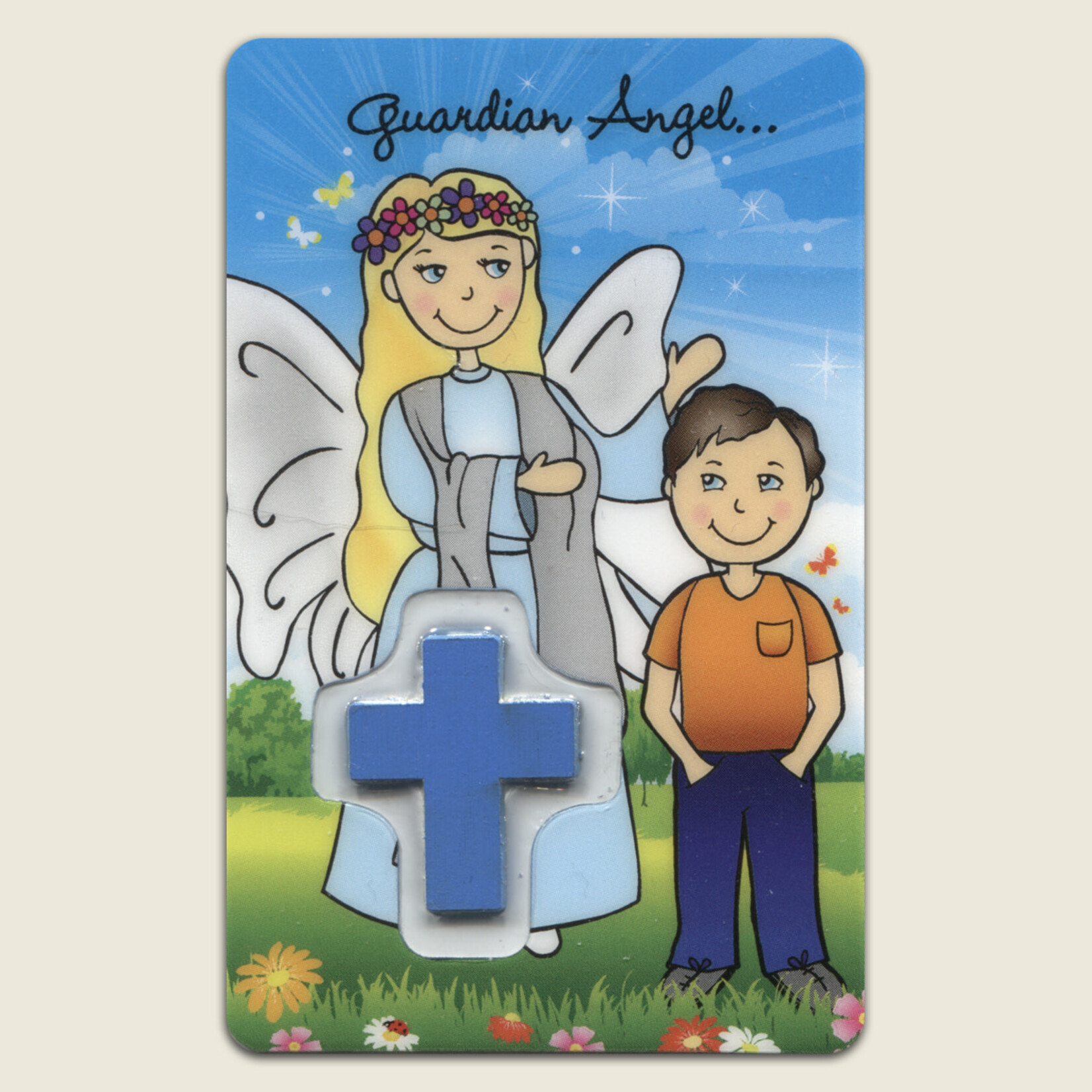 Protect Me Boy Blue Cross Prayer Card
