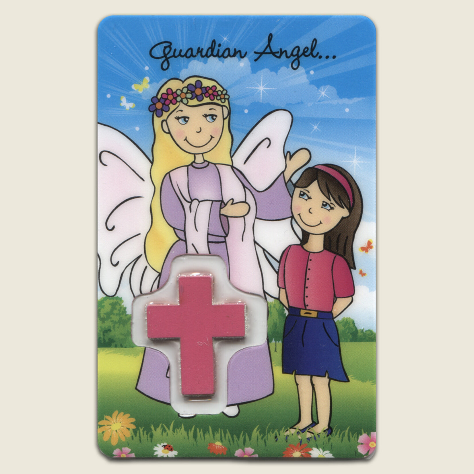 Protect Me Girl Pink Cross Prayer Card