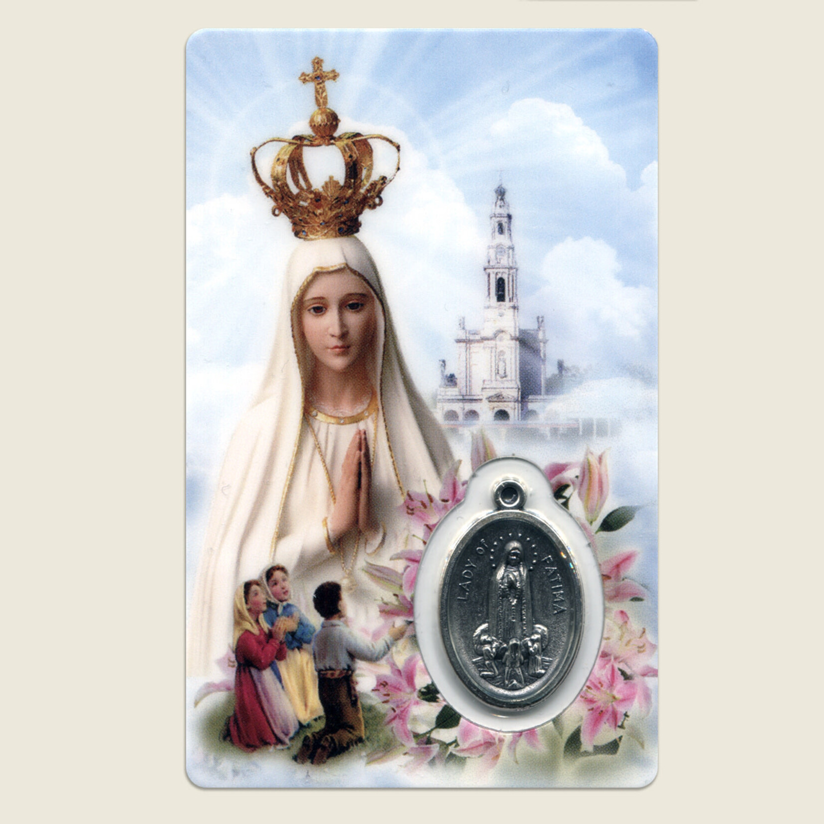 Our Lady Of Fatima Prayer Card With Medal