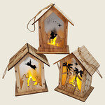 Nativity House Ornaments With Flicker Lights (Set Of 3 )