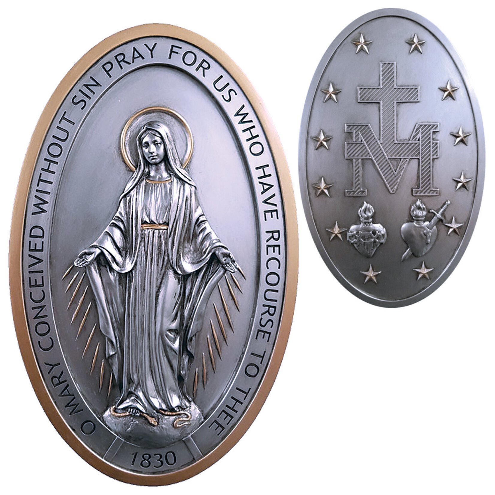 Pewter/Gold Oval Miraculous Medal
