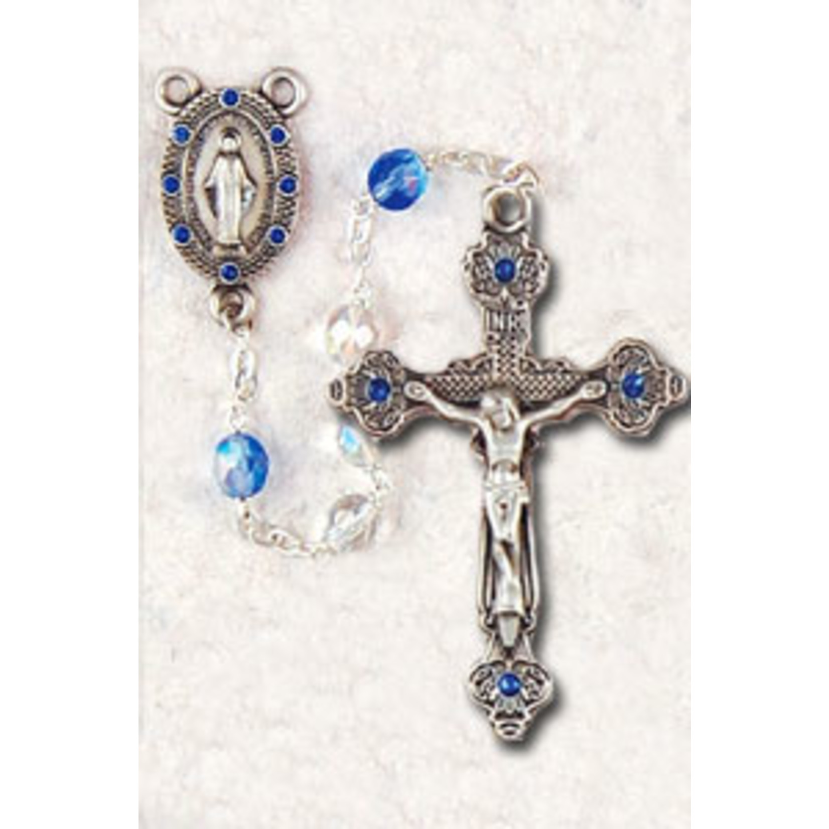 R122DF - 7mm Blue and Clear Crystal Rosary