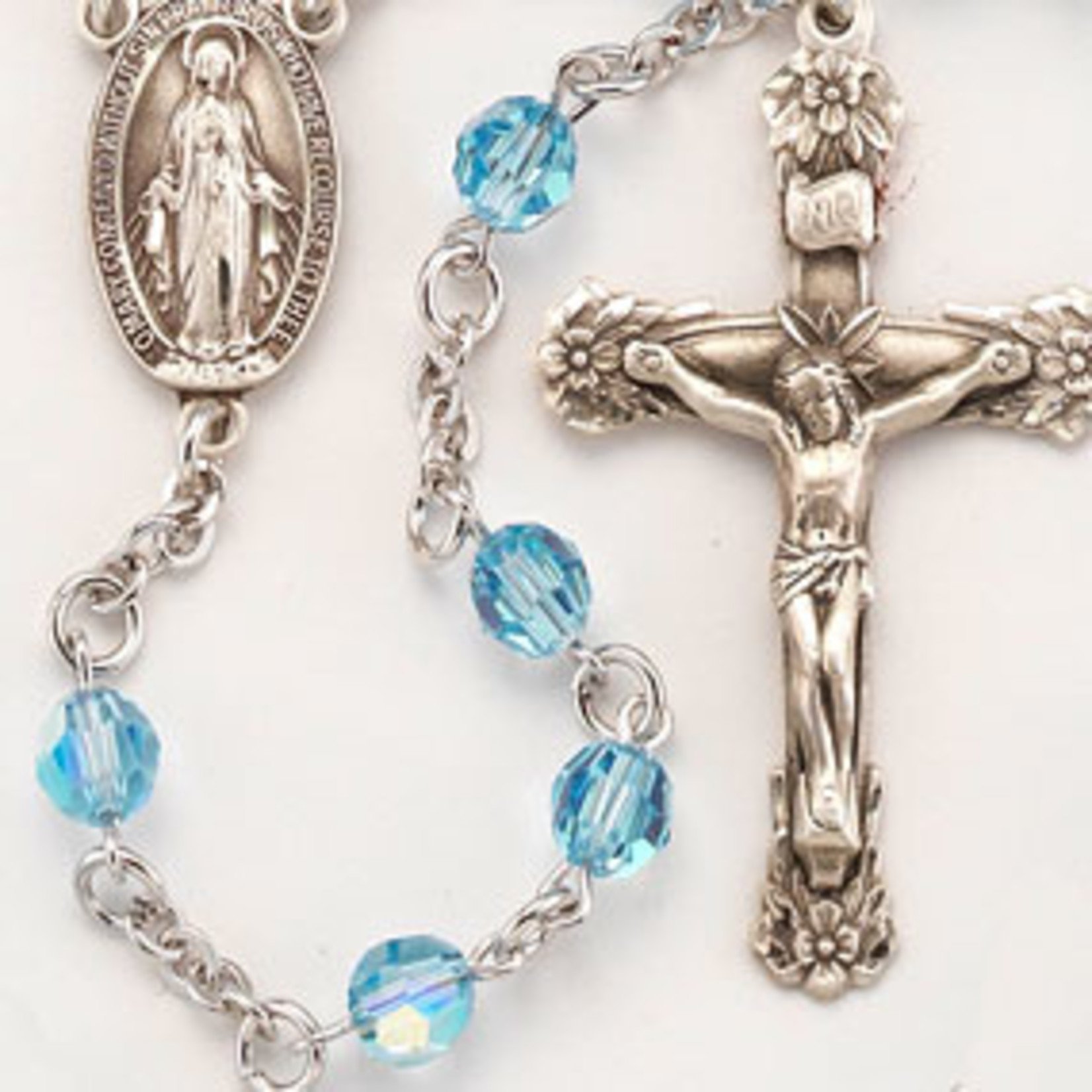 Aqua Austrian Crystal And Sterling Silver Rosary