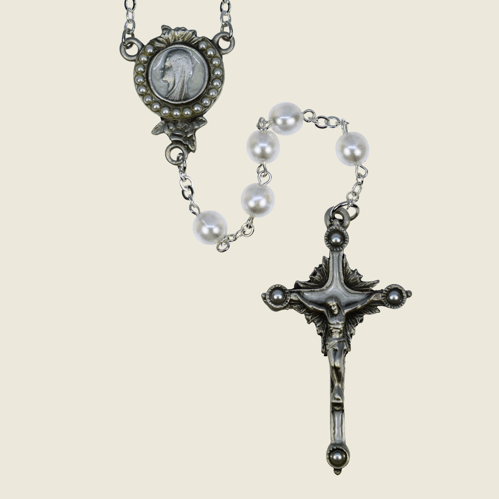 Silver Pearls Of Mary Rosary
