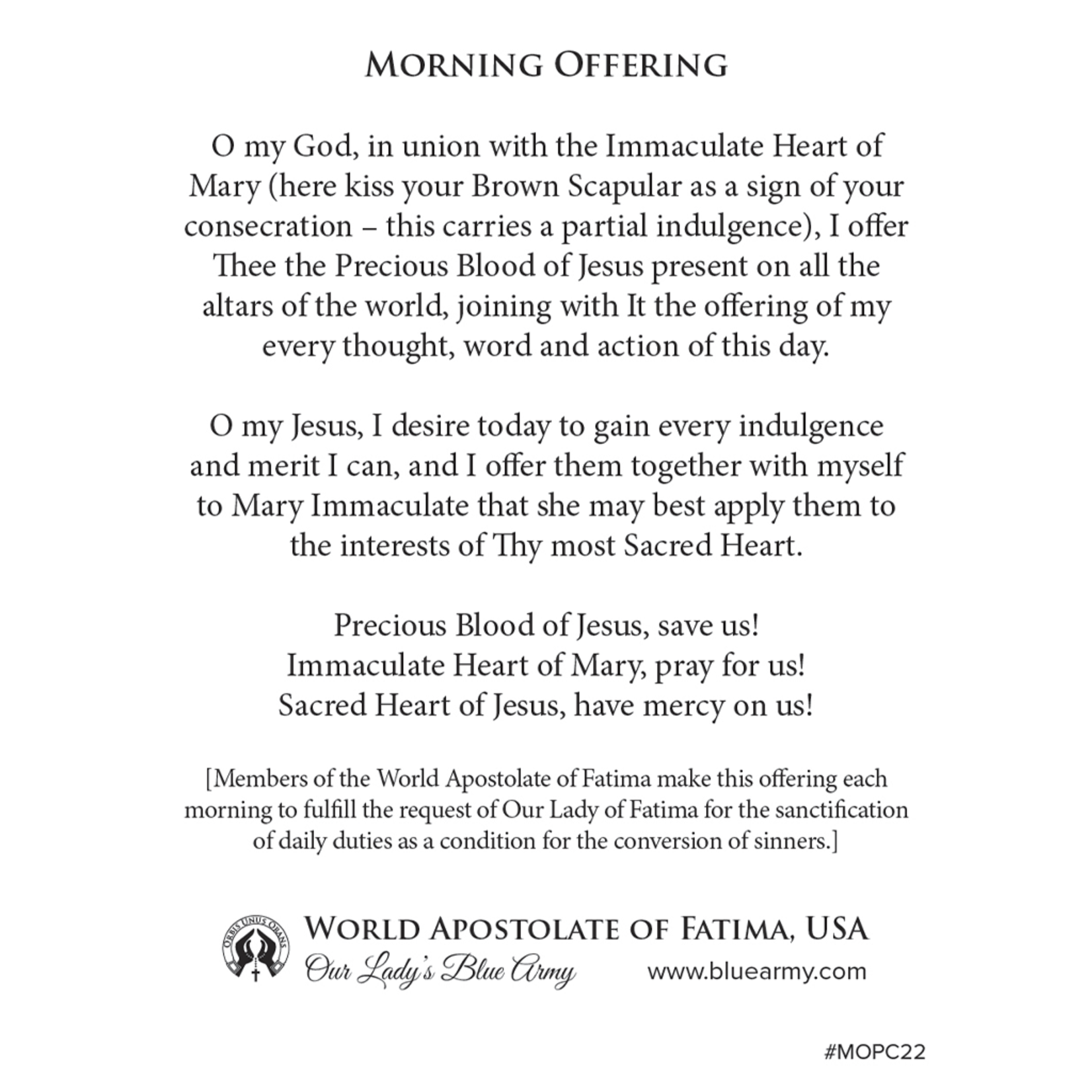 MOPC22 - Morning Offering Prayer Card