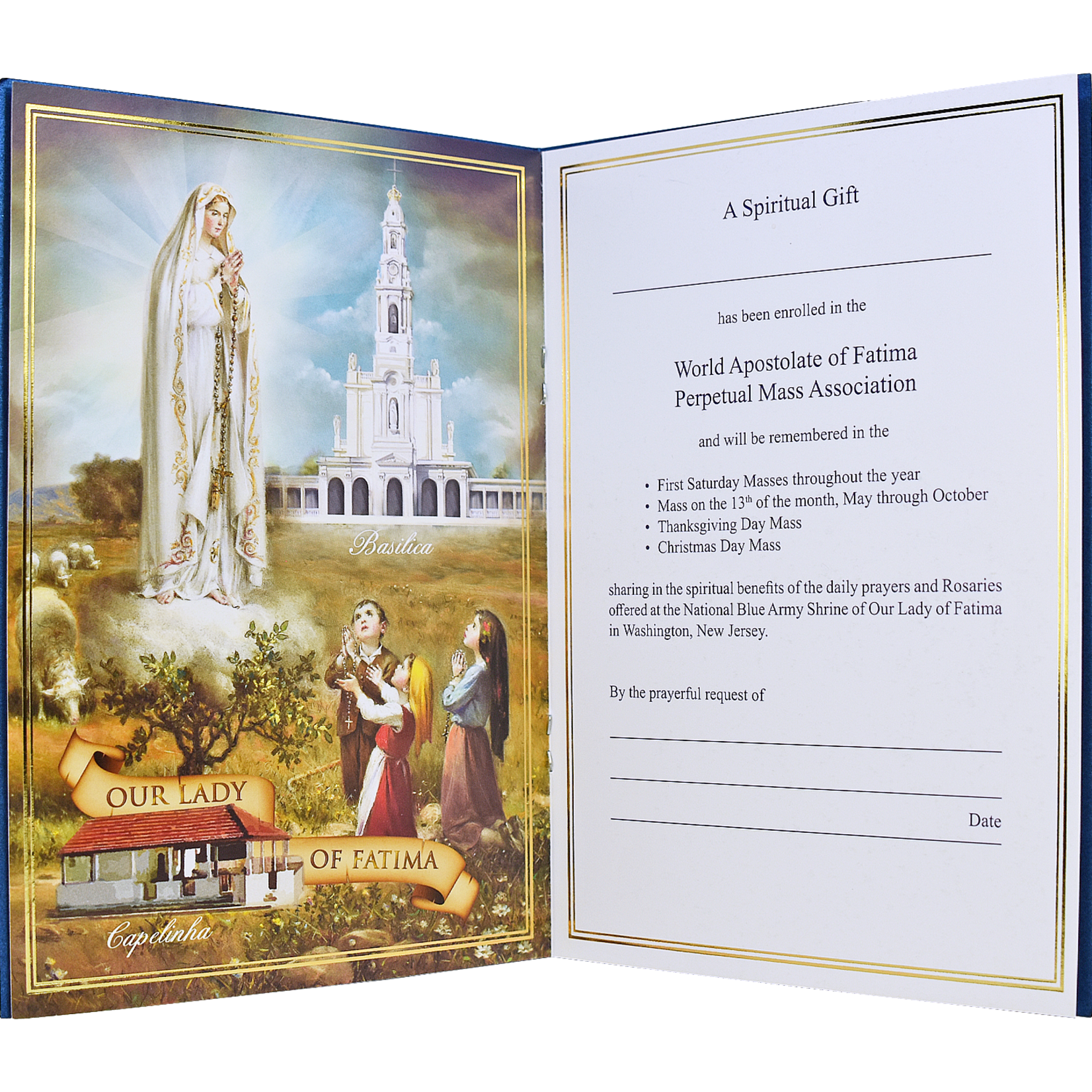 Perpetual Mass Card:  Fatima Apparition (Blue Cover)