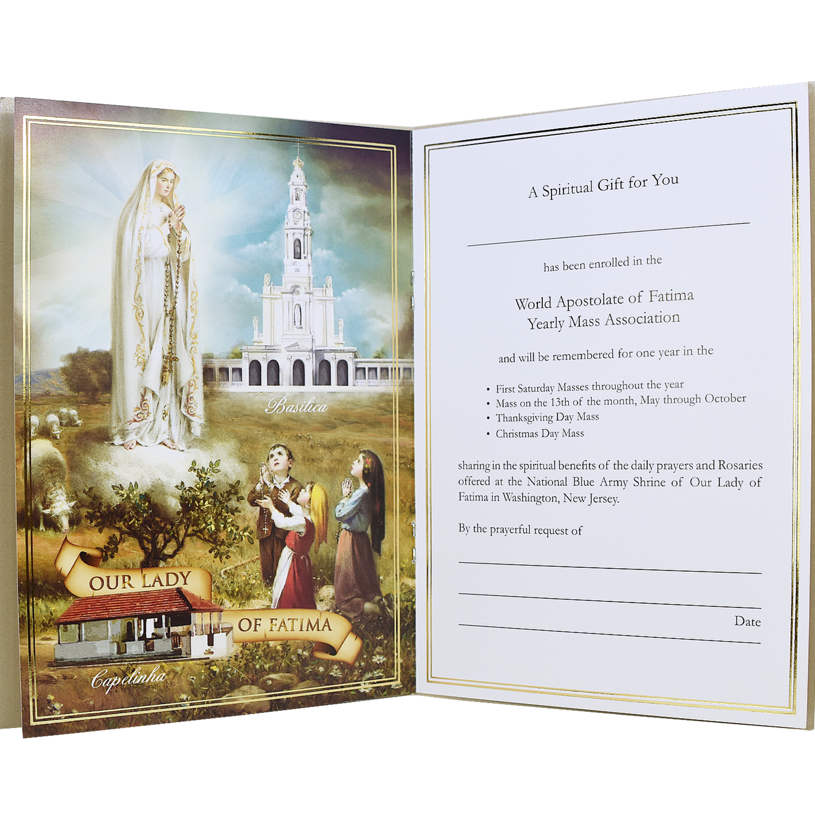 Yearly Mass Card:  Fatima Apparition (Ivory Cover)