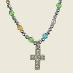 Multi Color Crystal Bead Necklace With Cross