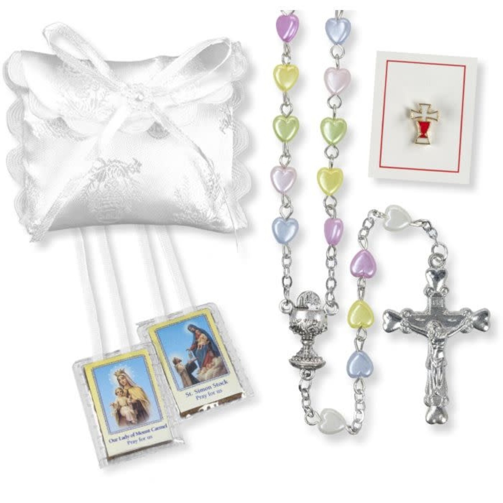 6062G - Muli Colored  Heart Glass Communion Rosary Set
