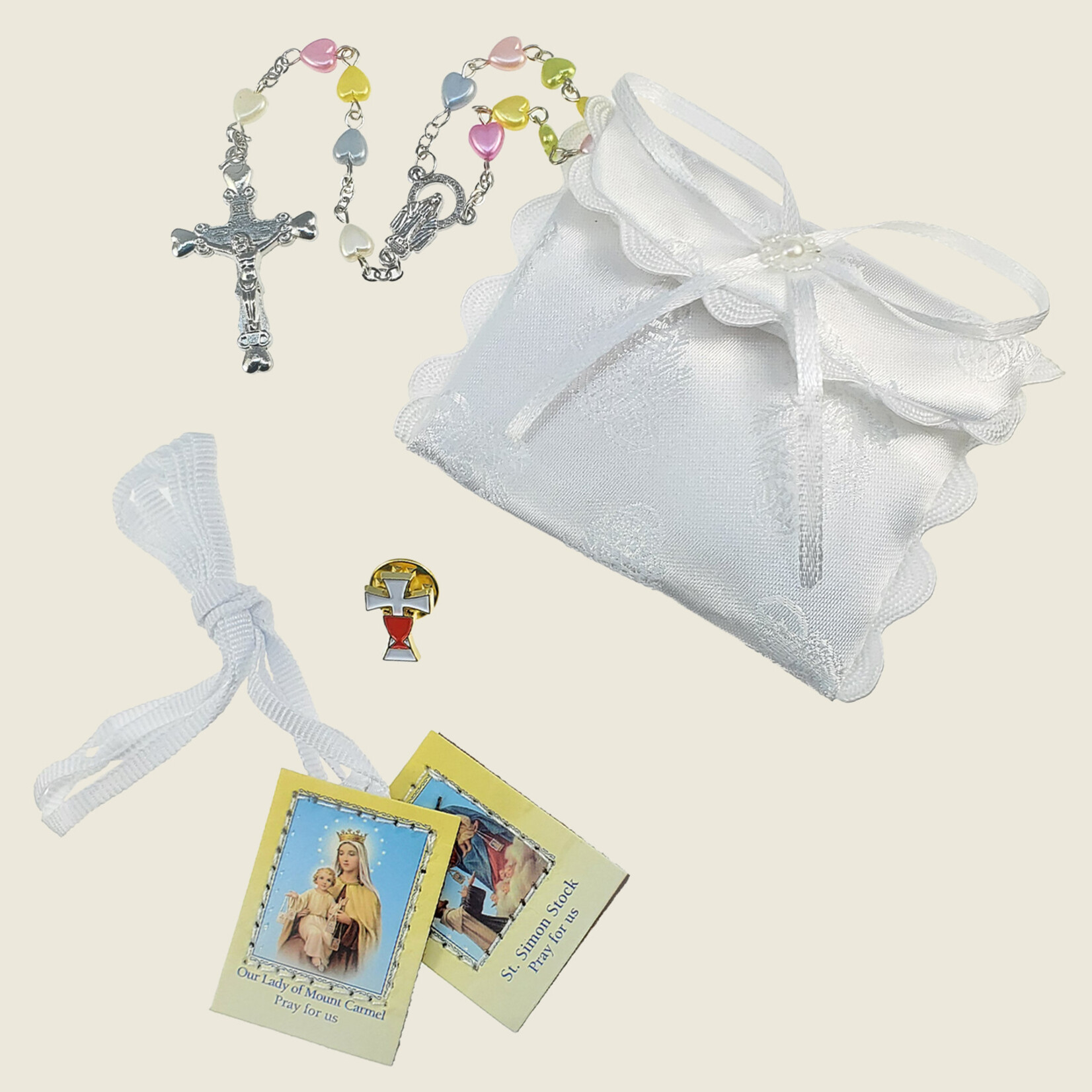6062G - Muli Colored  Heart Glass Communion Rosary Set