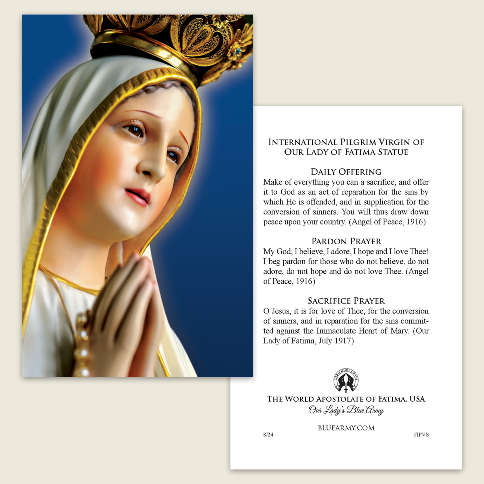The International Pilgrim Virgin Statue Prayer Card