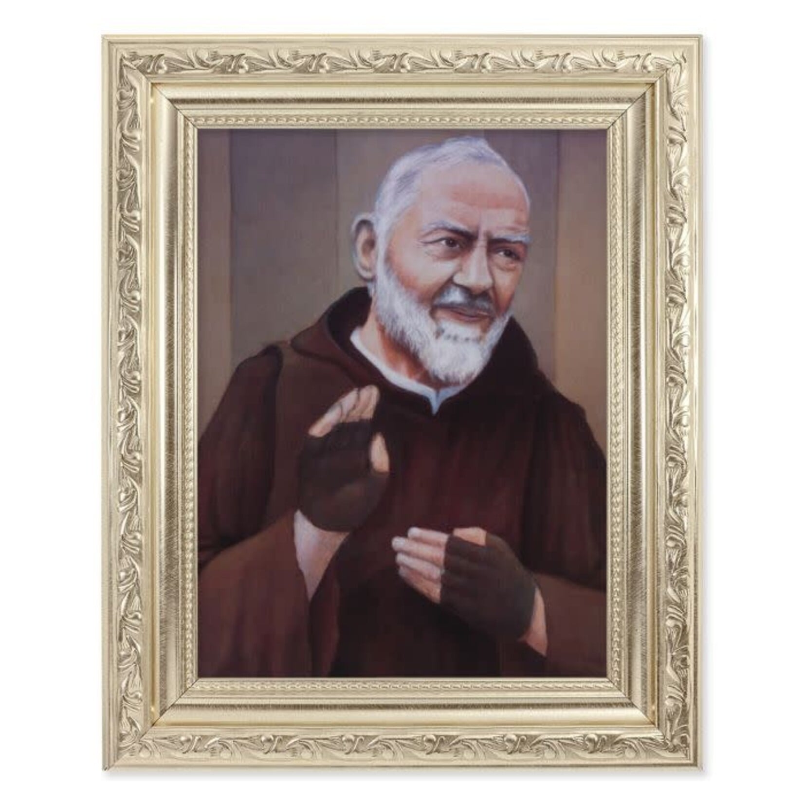 Padre Pio Print in a Silver Ornate Frame