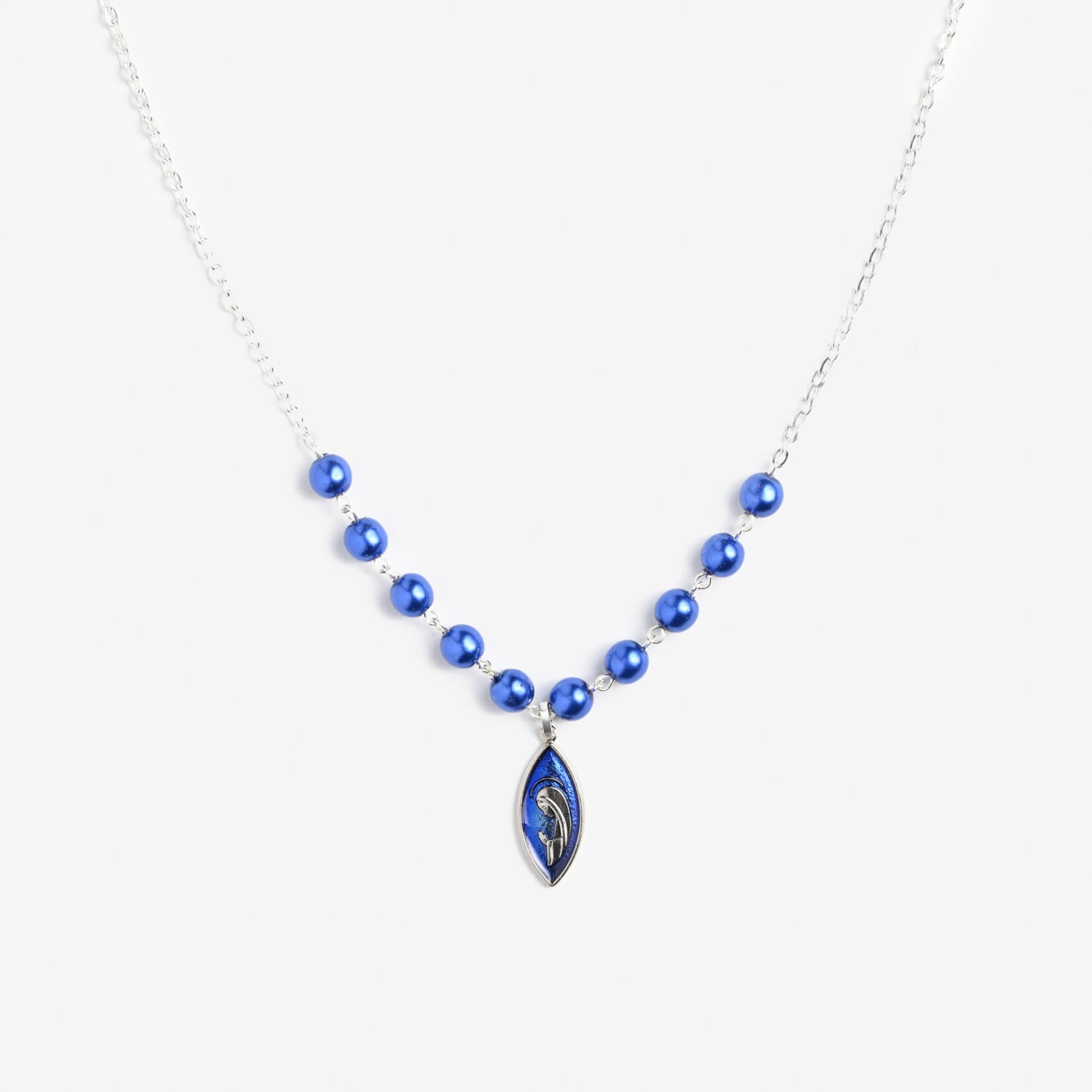 Marian Blue Pearl Decade Necklace with Madonna Medal