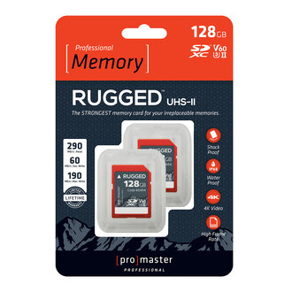 Promaster Promaster SDXC 128GB Rugged™ UHS-II V60 Memory Card - 2 Pack Promaster Promaster SDXC 128GB Rugged™ UHS-II V60 Memory Card - 2 Pack