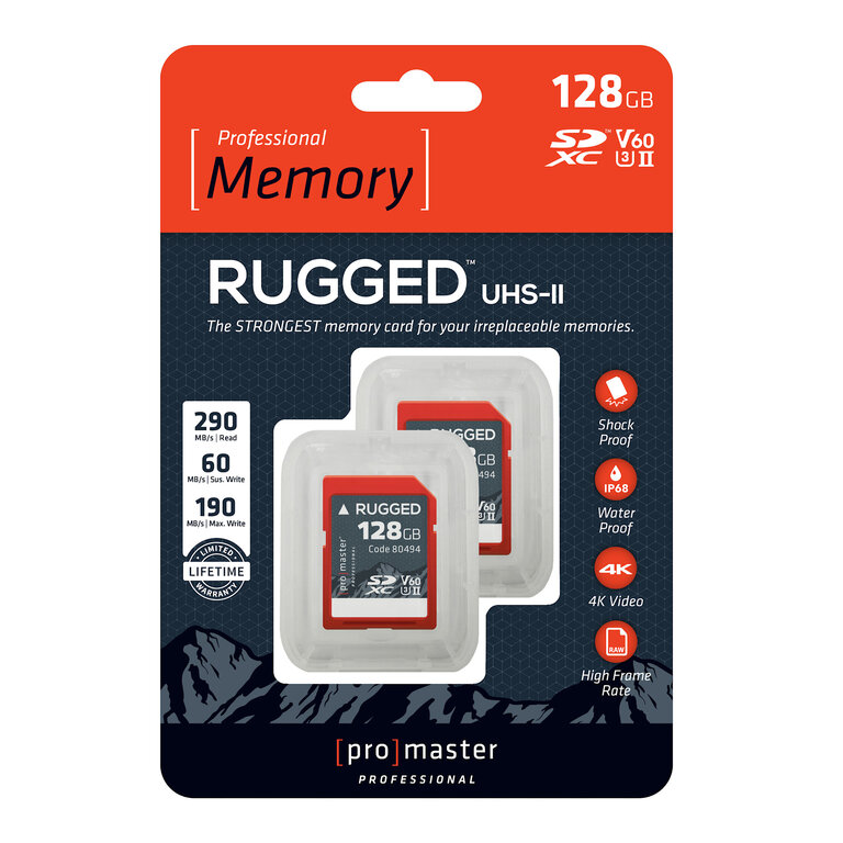 Promaster Promaster SDXC 128GB Rugged™ UHS-II V60 Memory Card - 2 Pack