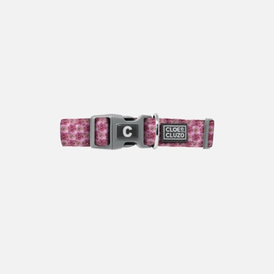 CloeCluzo CCF6A347 Collar Adj PINK w/ Flowers Large