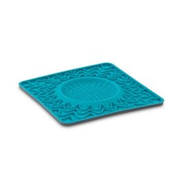 Messy Mutts Messy Mutts Tapis lèchage ''Bleu'' avec Cadre bol intégré silicone 10x10''