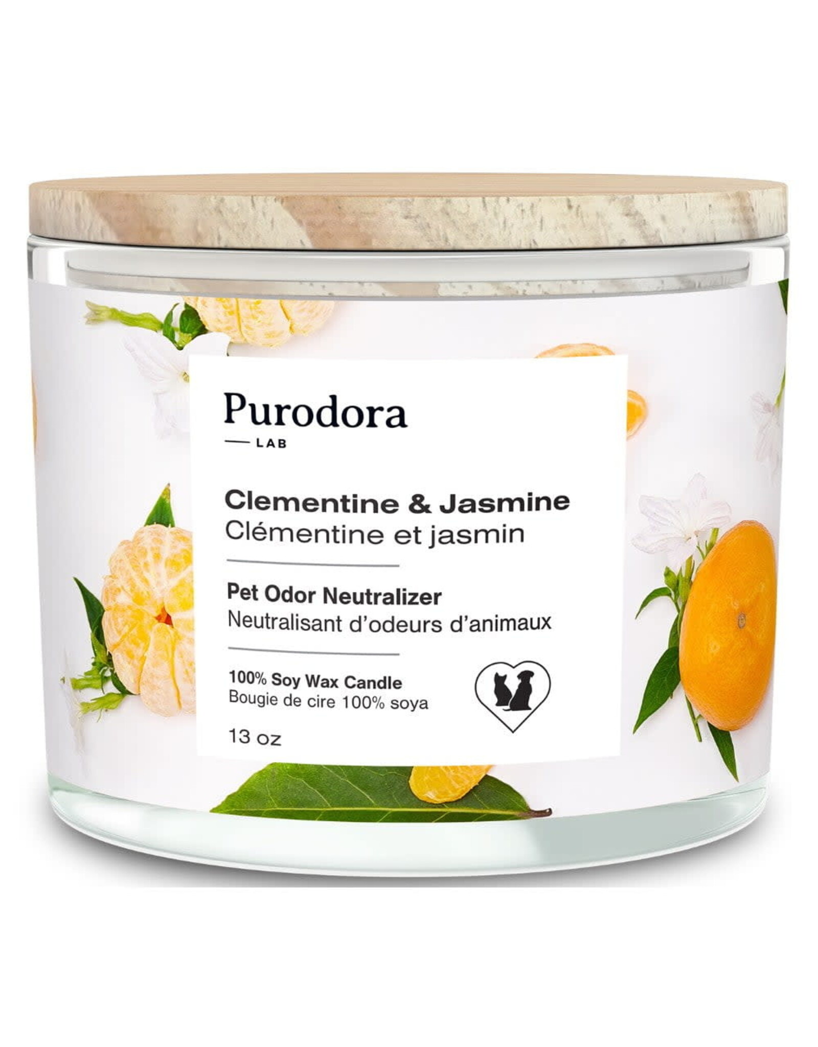 SOS Odeurs PURODORA Bougie de Soya Clémentine & Jasmin 13oz