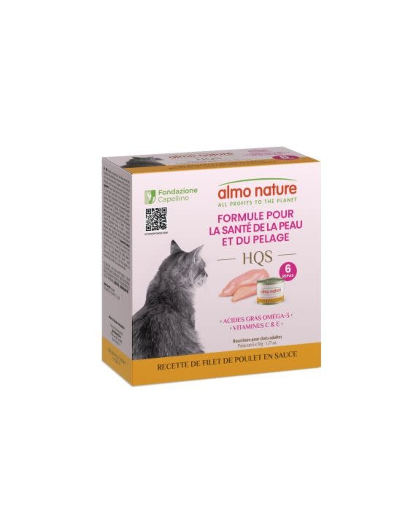 Almo Nature Almo HQS Chat Soutien Peau et Pelage Filet de poulet en sauce 6x50gr