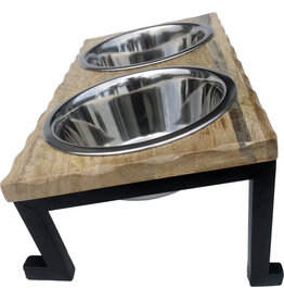 Indipets IP Bol Double Incliné Stainless & Bois 64oz