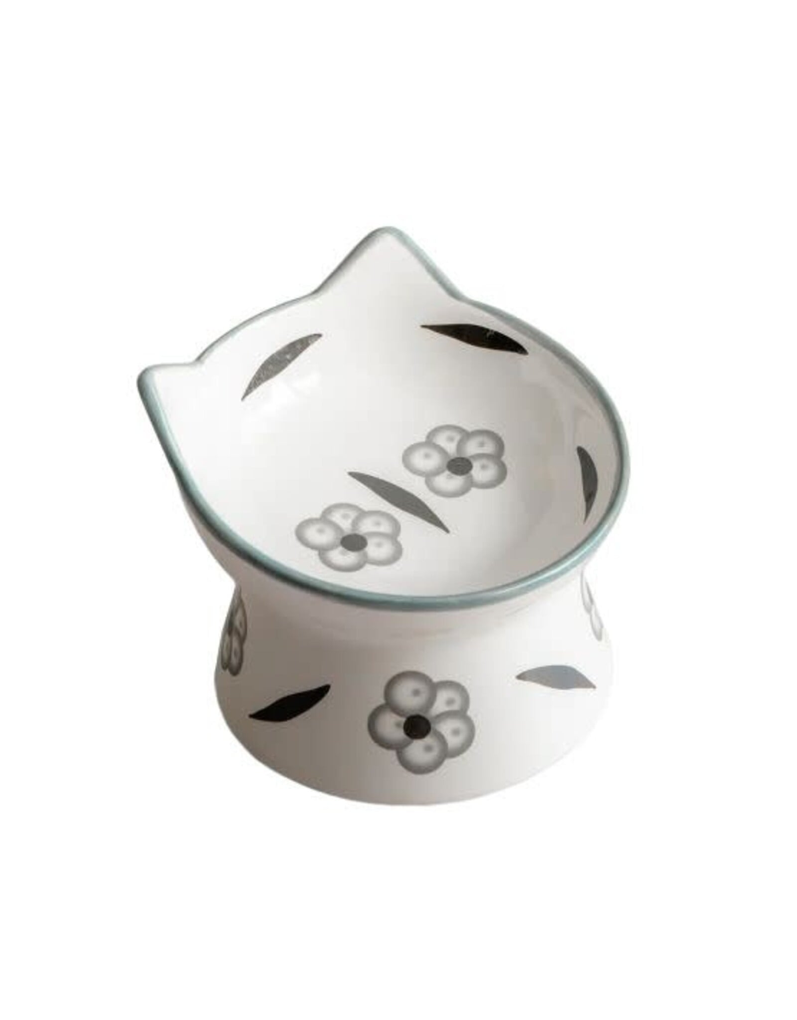 Dexypaws Dexypaws Bol surélevé céramique 7oz Fleurs noires et banches (Chat)