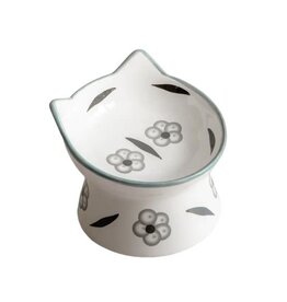 Dexypaws Dexypaws Bol surélevé céramique 7oz Fleurs noires et banches (Chat)